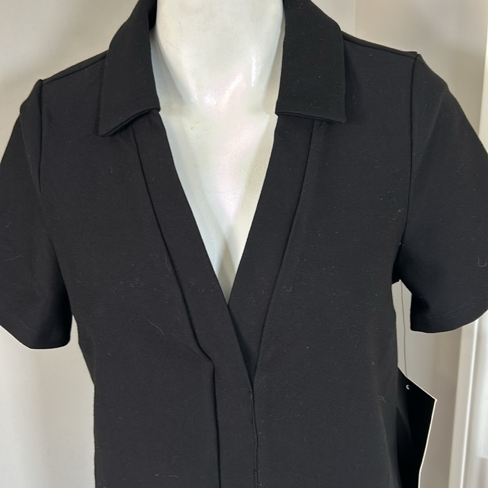TUCKERNUCK Noir Ponte Wright Polo Dress Mini Black Vneck Sz M NEW - Picture 6 of 13
